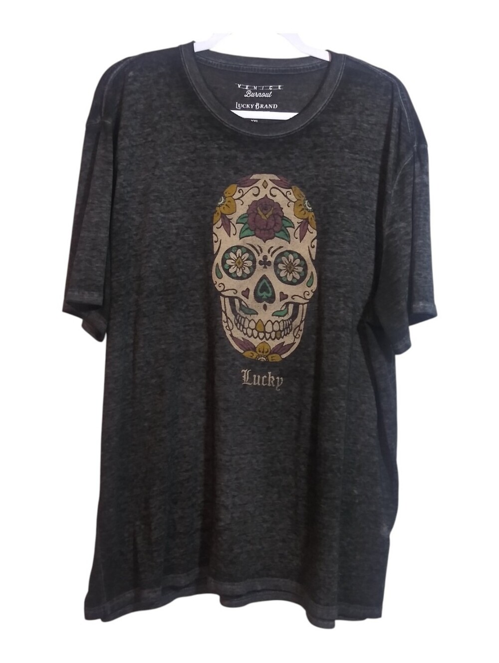 Lucky Brand Mens Venice Burnout Sugar Skull Graphic Tee Shirt Size XXL